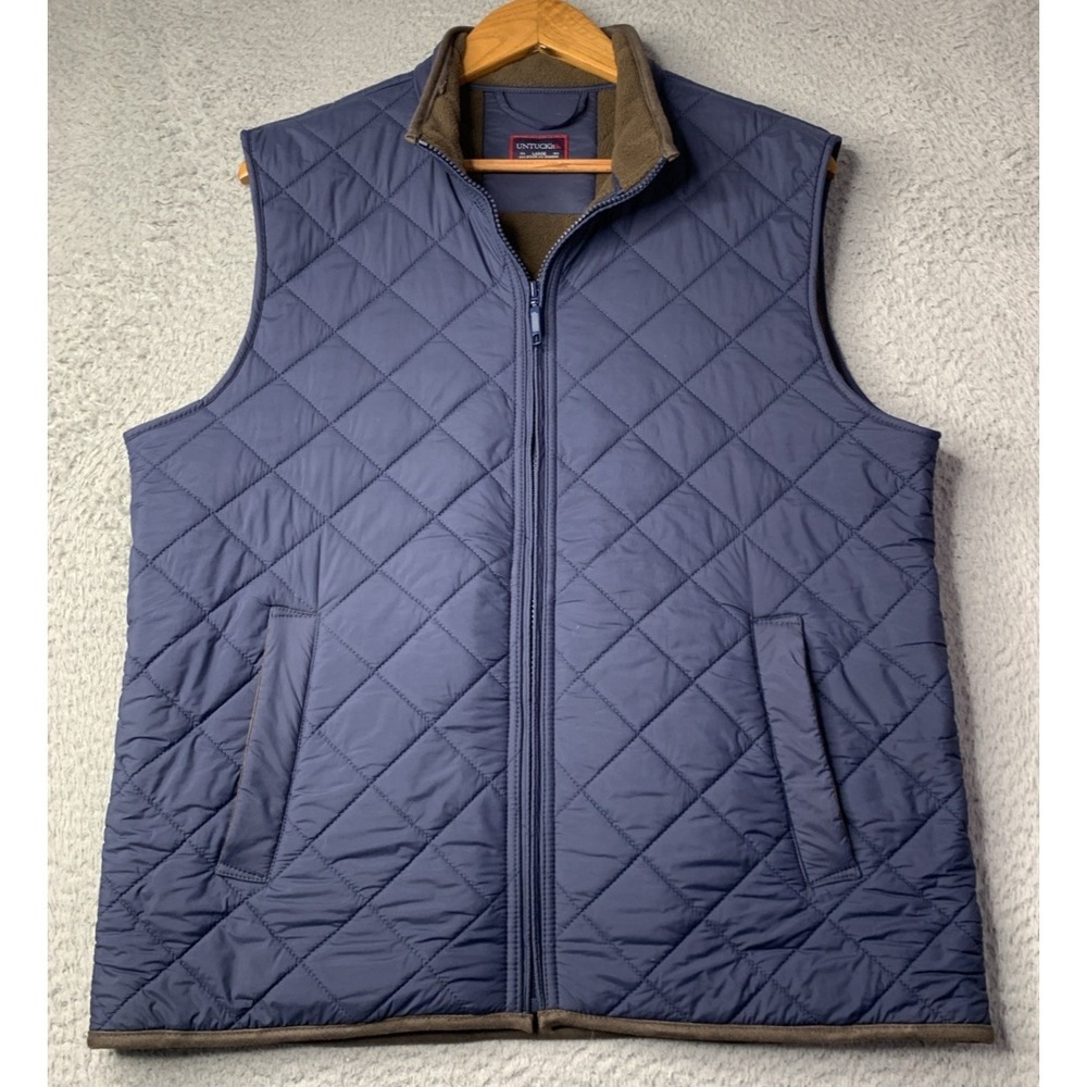 Untuckit Puffer Vest Mens L Navy Blue Full Zip Quilted PocketsLightweight Golf